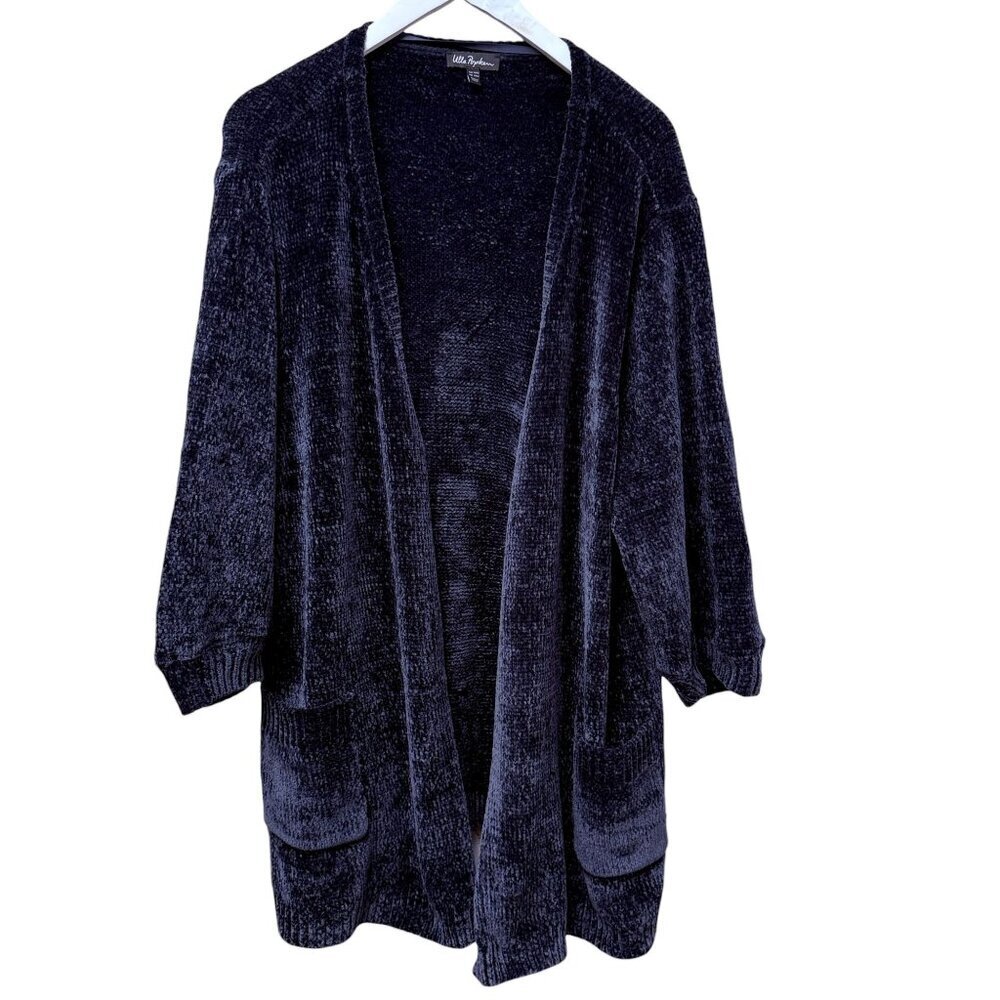 ULLA POPKEN Chenille Cardigan Plus Size 20 Blue Knit Open Front Sweater